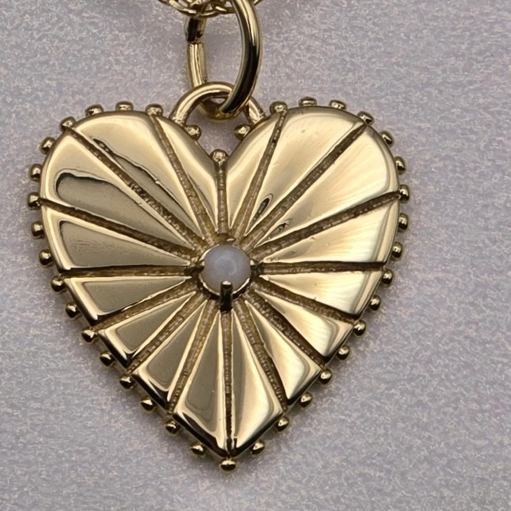 14K  Gold Dipped Genuine Opal Stone Heart Pendant  Necklace 16